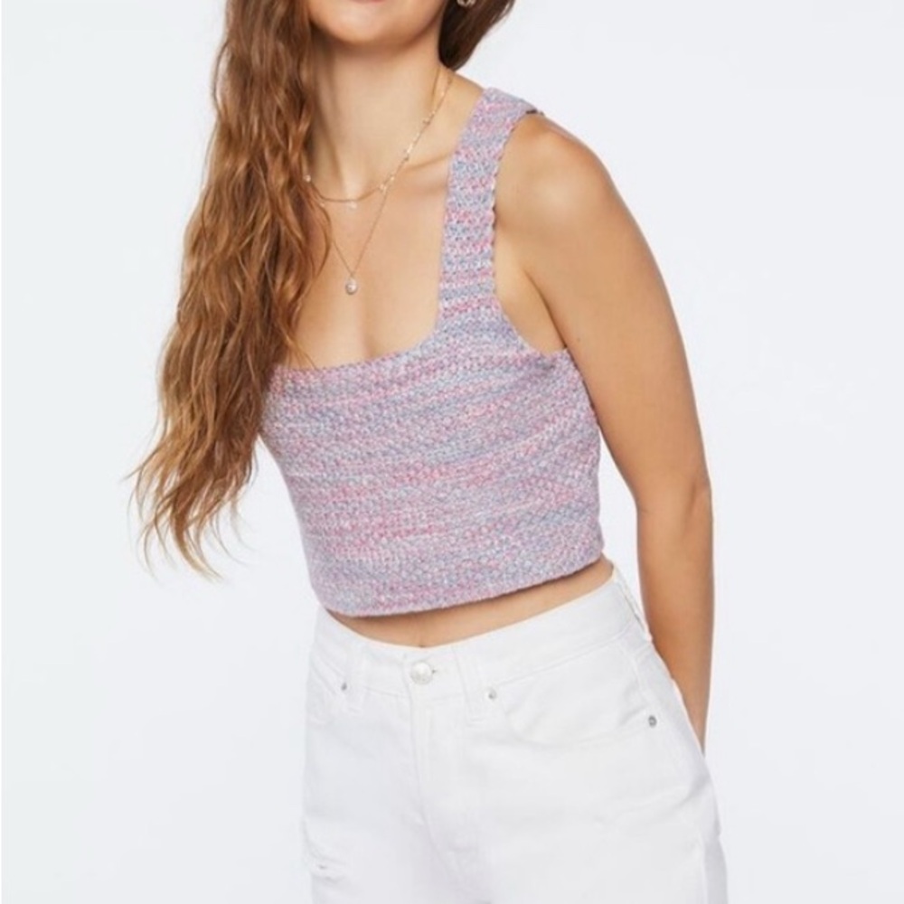 Forever 21 Pink‎ and Blue Knit Tank Top Cropped Size M